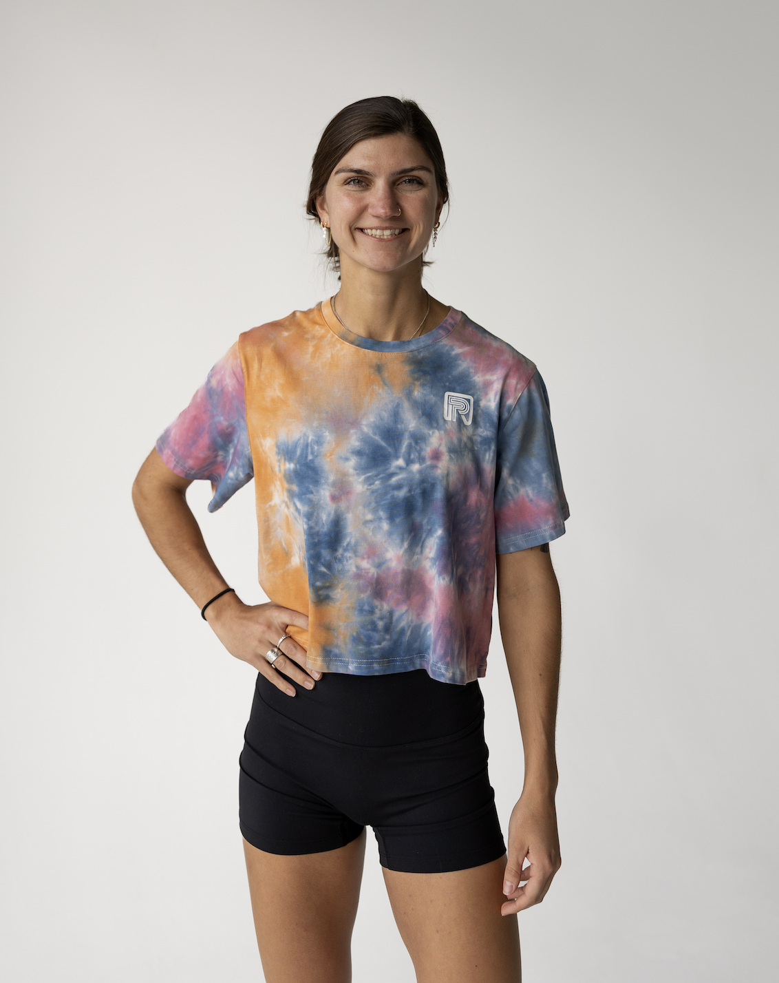 sunset tie dye crop tee front